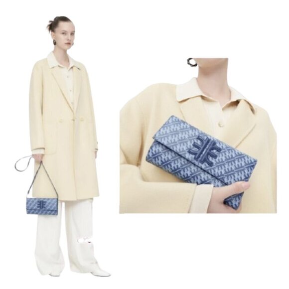 JW PEI Navy/Light Blue Geometric Print Flap Wallet Crossbody Bag - Picture 2 of 12